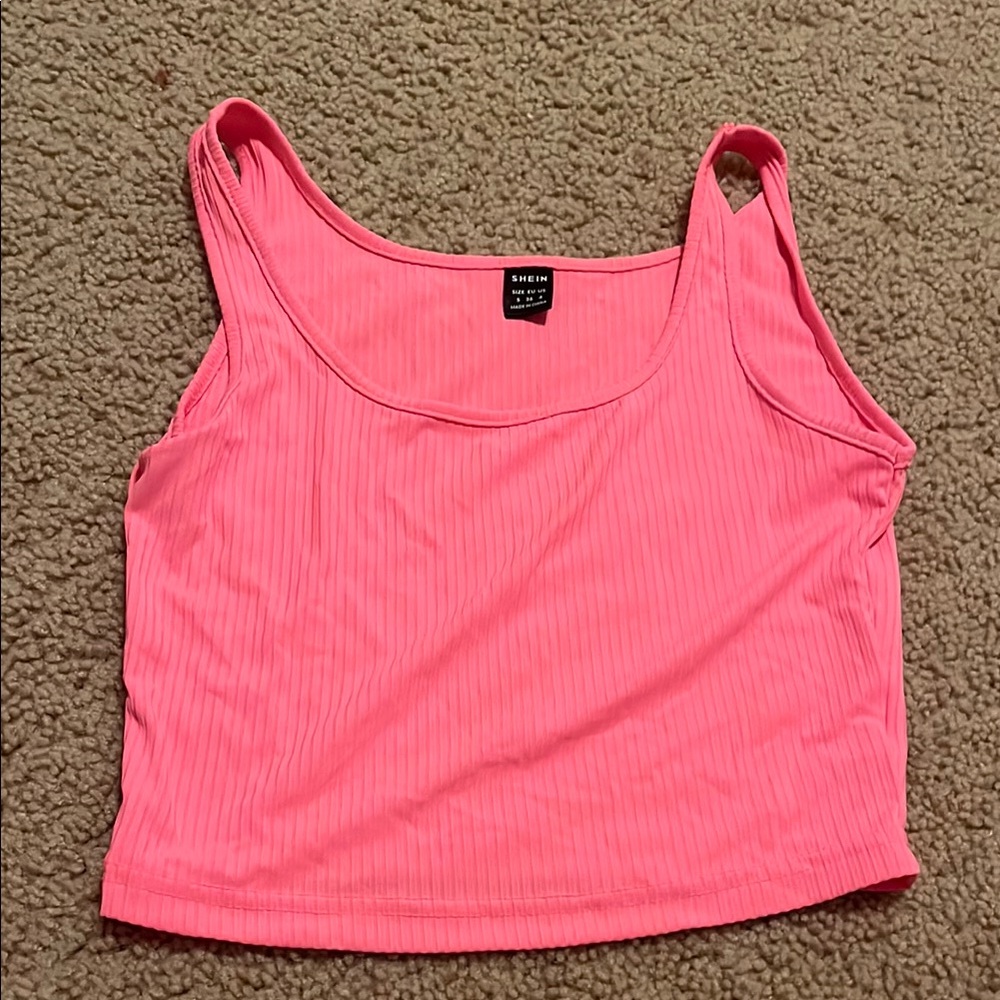 SHEIN Orange Pink Sleeveless Ribbed Crop Tank Top